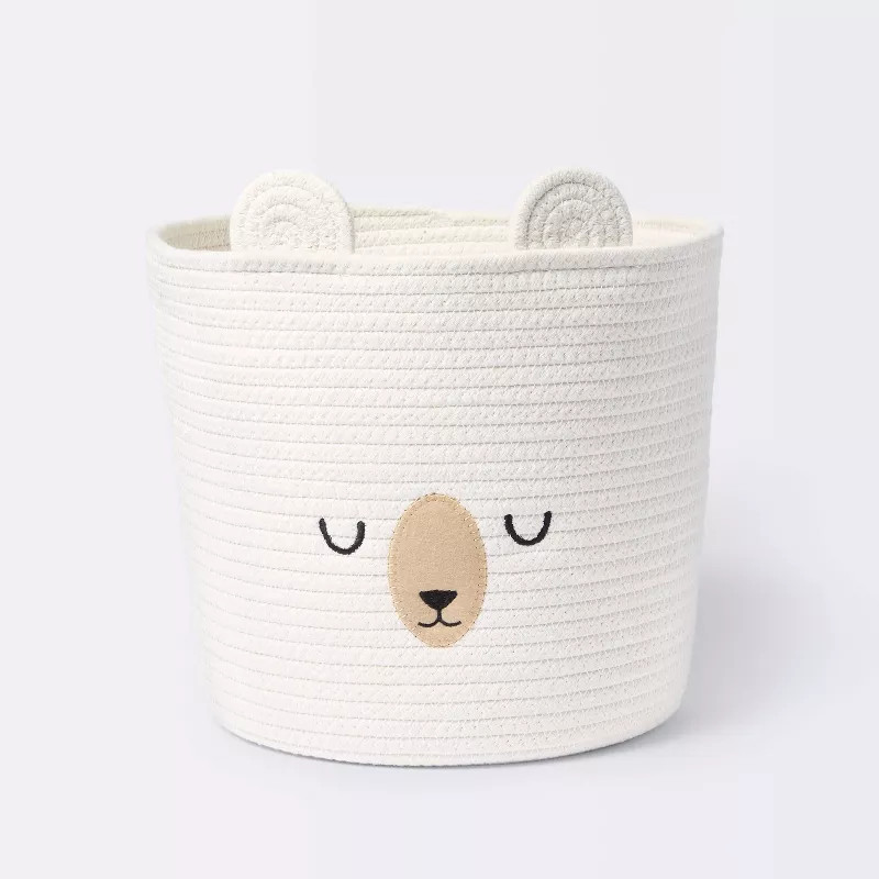 Medium Coiled Rope Round Basket Sleepy Bear - Cream - Cloud Island™ | Target