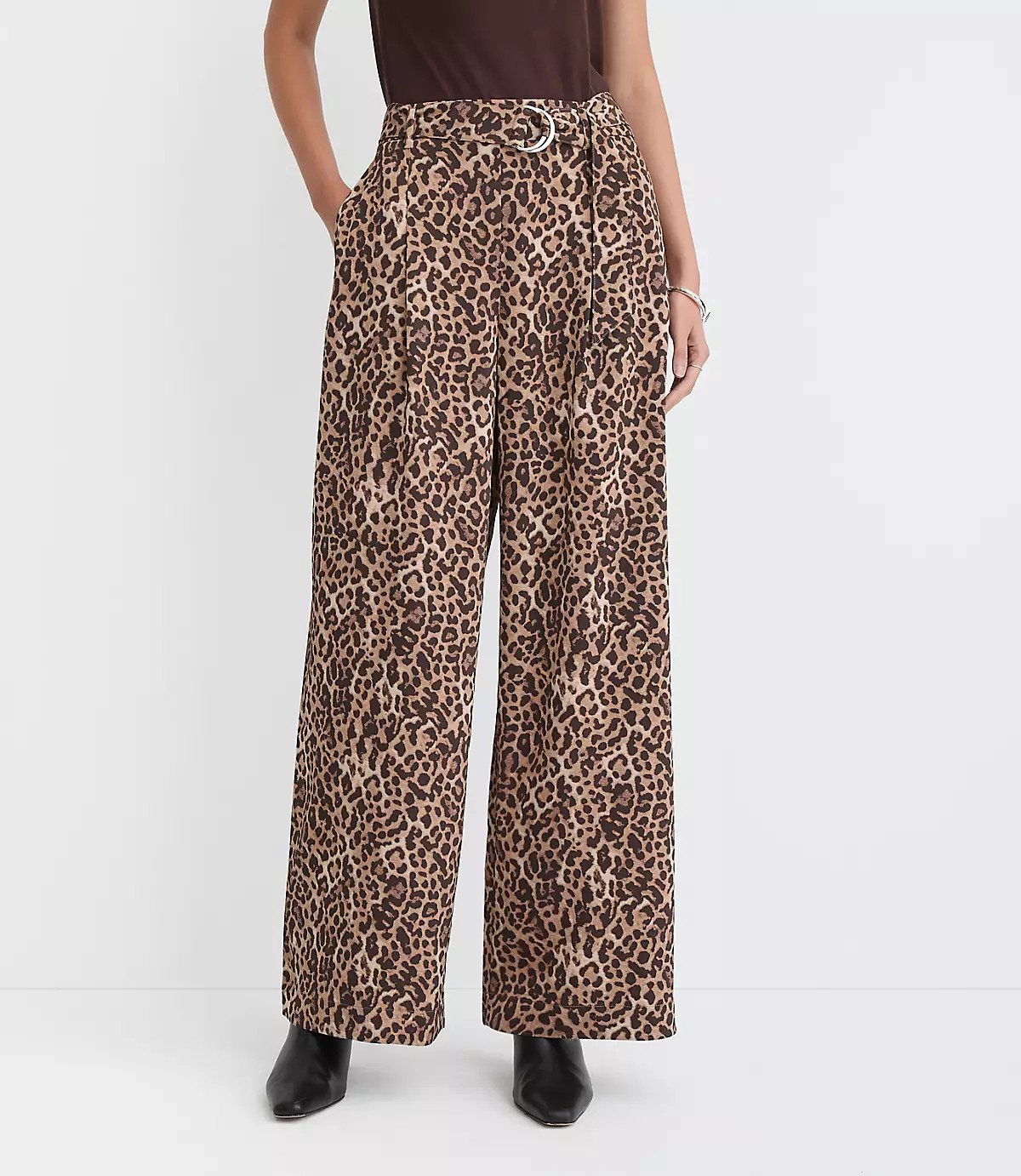 Belted Fluid Pull On Wide Leg Pants in Leopard Print | LOFT