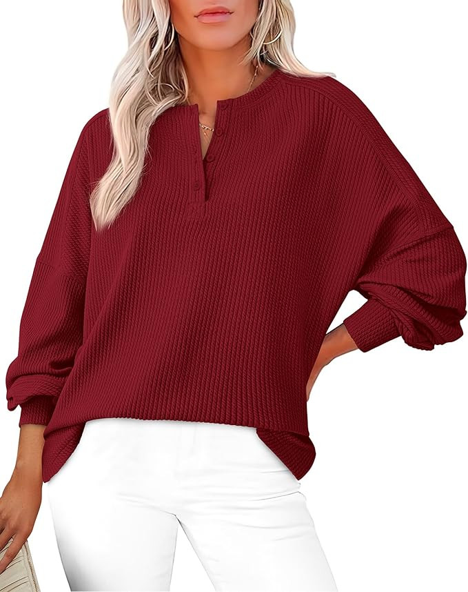 Zenlonr Womens Fall Tops 2024 Long Sleeve Crew Neck Knit Shirts Loose Button Business Casual Blou... | Amazon (US)