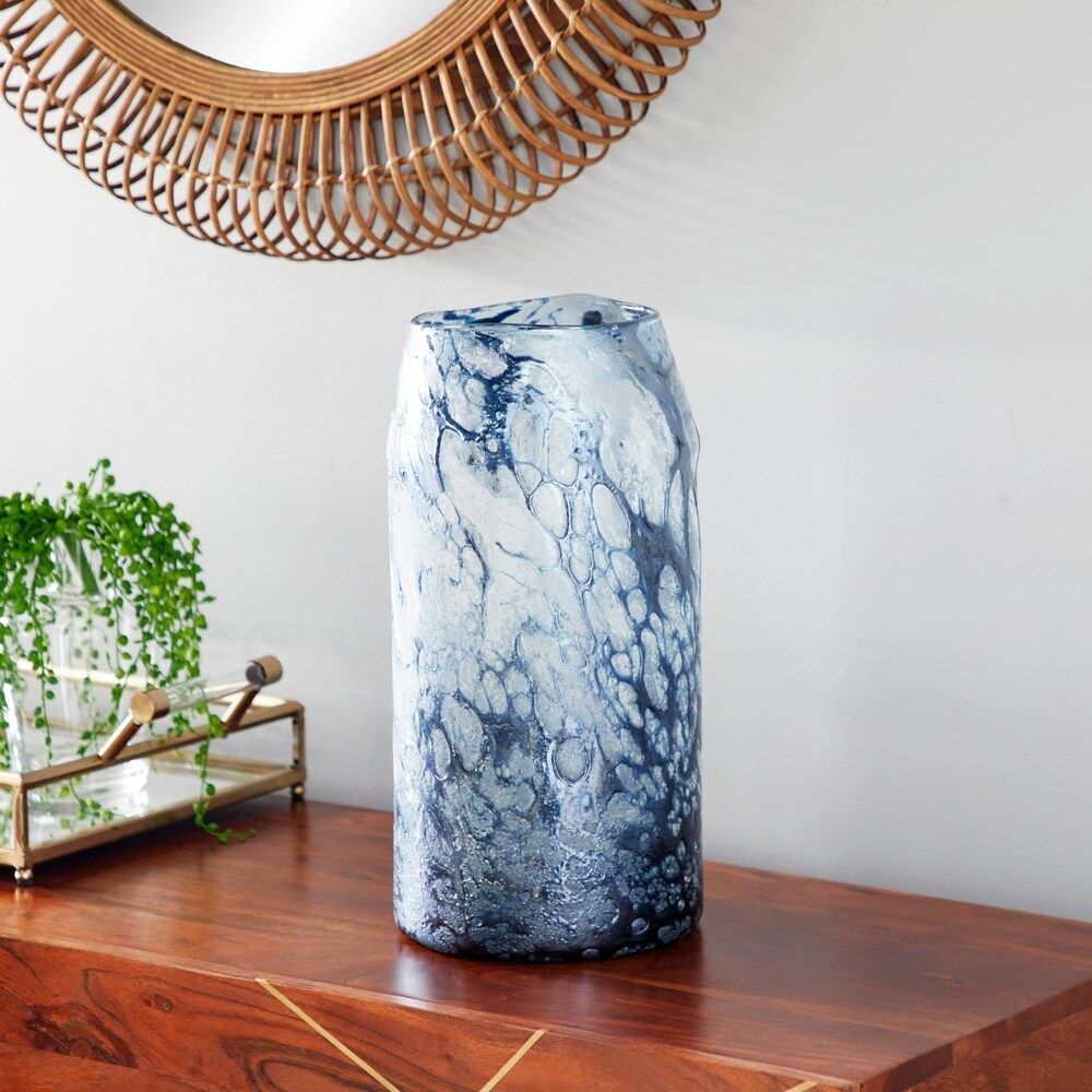 Studio 350 Cylindrical Bubble Texture Blue Glass Vase | Bed Bath & Beyond