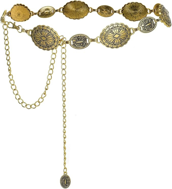 ILuvatar Waist Chain Women's Metal Dress With Sweater Gold Retro Turquoise Stone Punk Belt Concho... | Amazon (US)