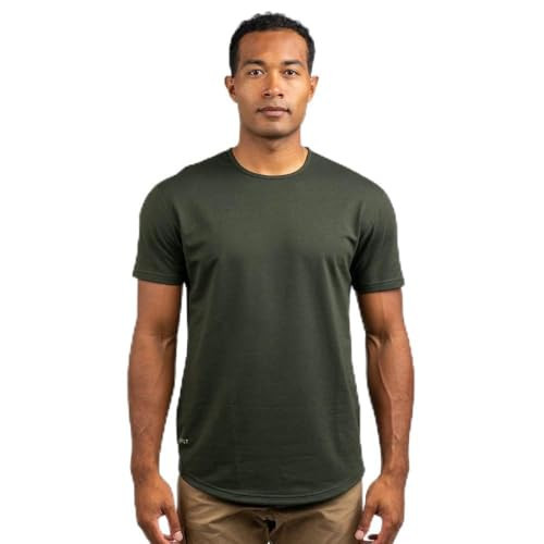 BYLT Mens Drop-Cut Men's T Shirt – Plain Tshirts for Men, Drop Cut Basic Crewneck Tee – Soft Polyester, Cotton, and Spandex Blend – Moisture Wicking, Wrinkle Resistant, Stretch Fit –, Forest, XL | Amazon (US)