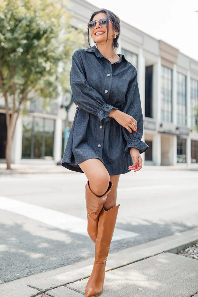 Live For Us Black Acid Wash Denim Mini Dress | Pink Lily