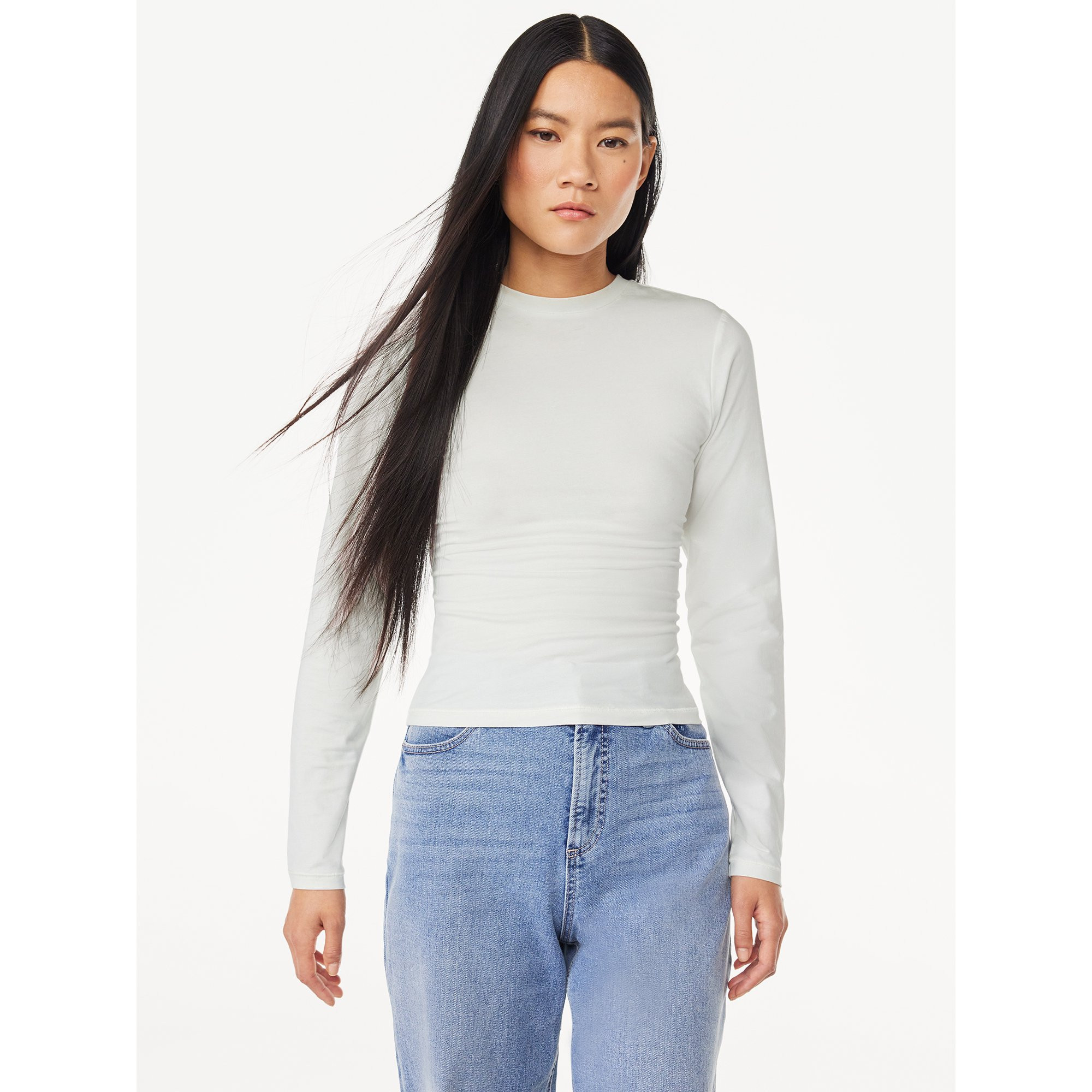 Scoop Women's Stretch Cotton Fitted Baby Tee with Long Sleeves, Sizes XS-XXL | Walmart (US)