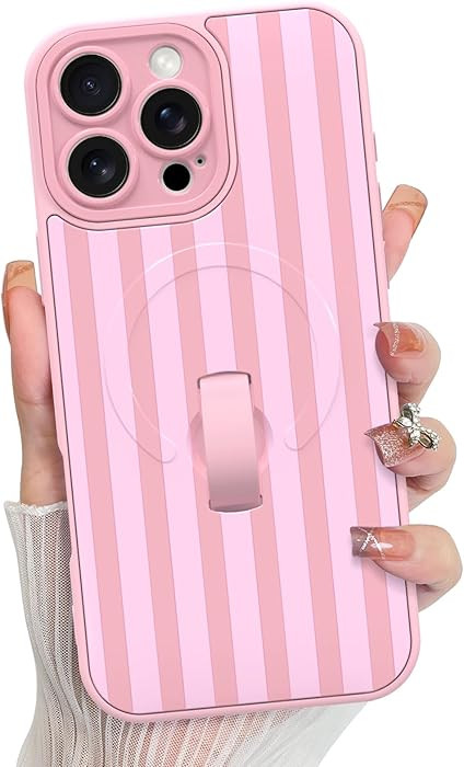 KANGHAR Compatible with iPhone 16 Pro Max Case, Support for MagSafe, Silicone Stripes Cute Patter... | Amazon (US)