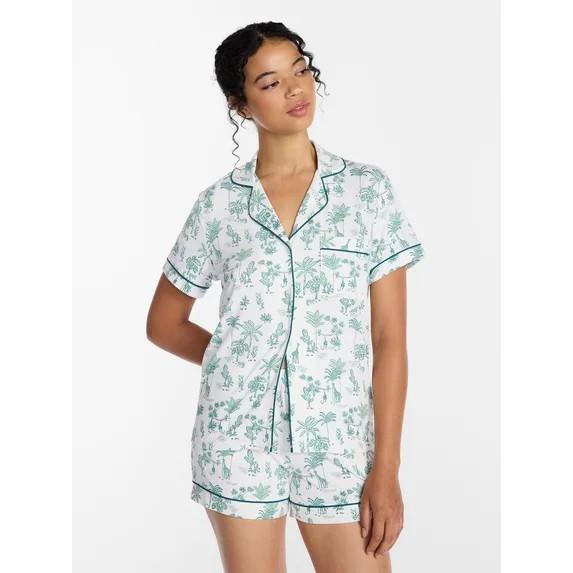 Joyspun Women's Dreamy Soft Collection Notch Collar Top and Shorts Pajama Set, 2-Piece, Sizes XS-... | Walmart (US)