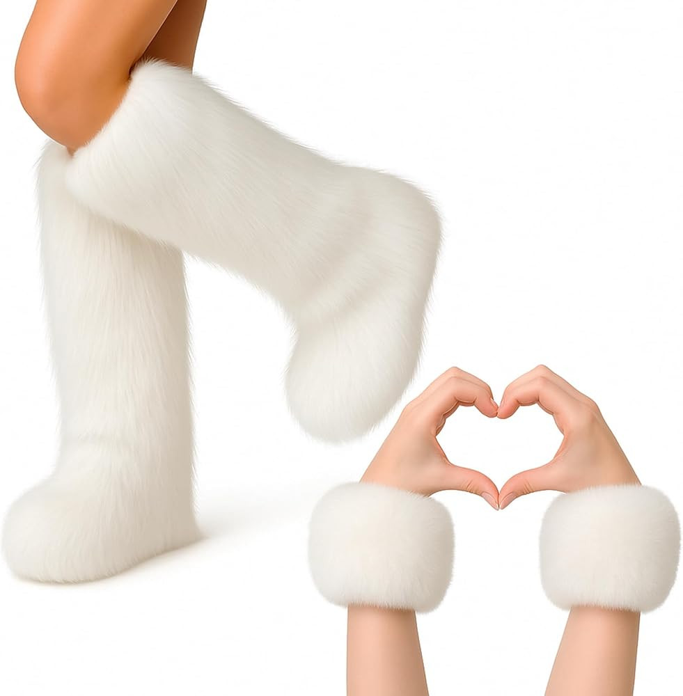 Berlune 2 Pairs Faux Fur Leg Warmers Fuzzy Fur Cuffs Fluffy Wrist Boot Cuffs for Women Girls Hall... | Amazon (US)