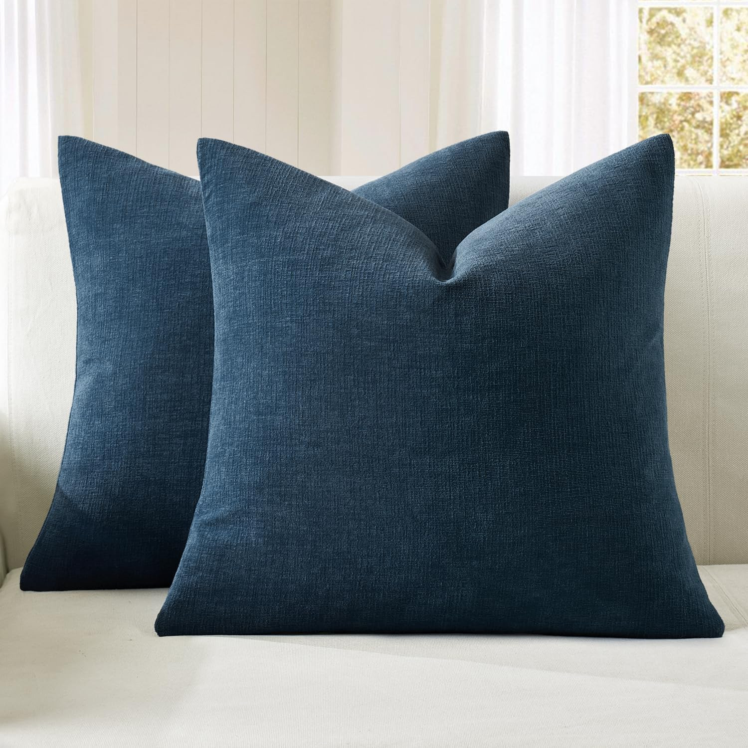 MIULEE Dark Blue Chenille Couch Throw Pillow Covers, 18x18 | Amazon (US)