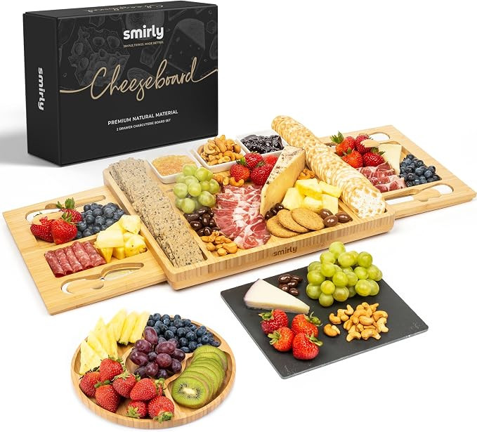 SMIRLY Bamboo Charcuterie Board Set with Cheese Knives, Serving Accessories | Amazon (US)