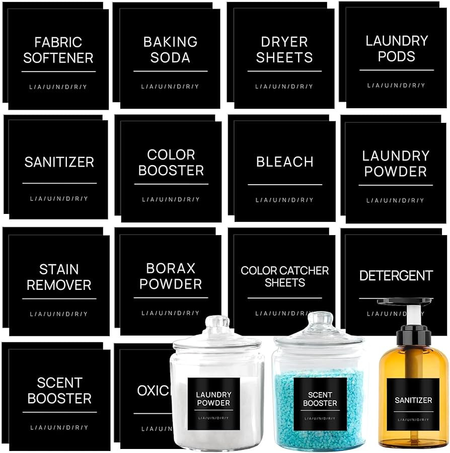 28PCS Laundry Labels for Containers,Minimalist Laundry Labels for Jars,Removable Waterproof Laund... | Amazon (US)