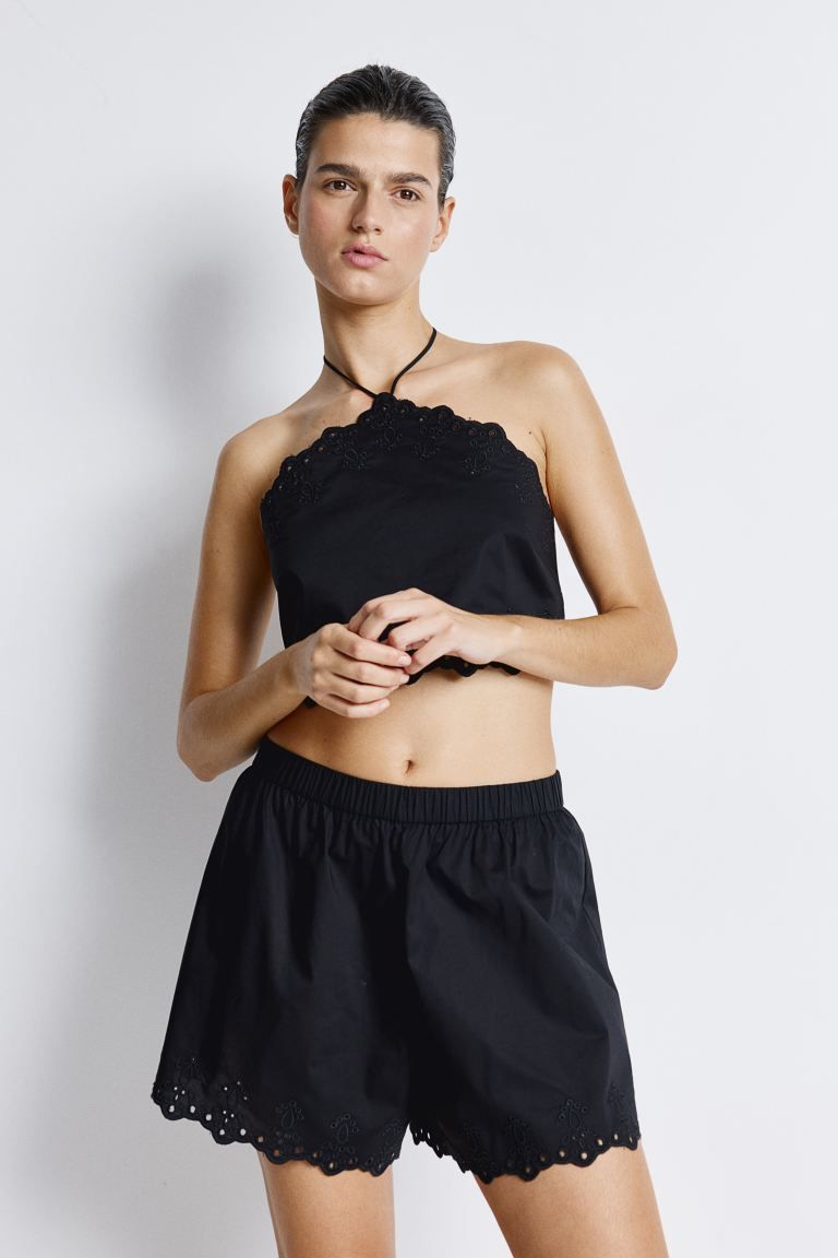 Beach Shorts with Eyelet Embroidery - Black - Ladies | H&M US | H&M (US + CA)