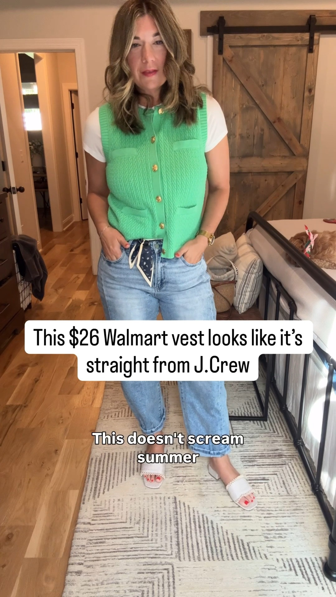 $26 Free Assembly sweater vest from Walmart that looks straight from J.Crew. Gold anchor buttons, structured knit, patch pockets — under $30 and so good. Styled with barrel jeans and a shell scarf belt. Tap to shop! 🌊

#LTKgrwm #LTKOver40 #LTKWorkwear