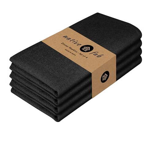 Native Fab Black Cloth Napkins, Set of 4, 17x17 inches, 100% Cotton, Washable, Reusable Fabric Linen, Table Decor Napkins for Dinner, Events, Parties, Wedding - Black | Amazon (US)