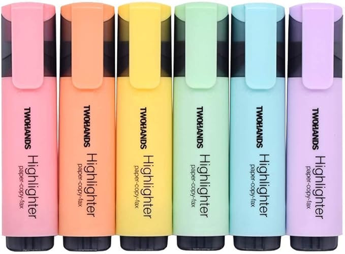 TWOHANDS Highlighter,Pastel Colors,Chisel Tip Marker Pen,6 Assorted Colors, for Adults & Kids,Sch... | Amazon (US)