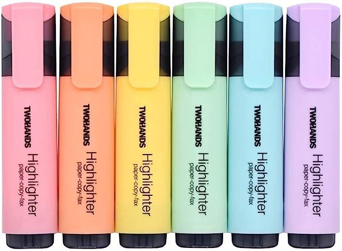 TWOHANDS Highlighter,Pastel Colors,Chisel Tip Marker Pen,6 Assorted Colors, for Adults & Kids,Sch... | Amazon (US)