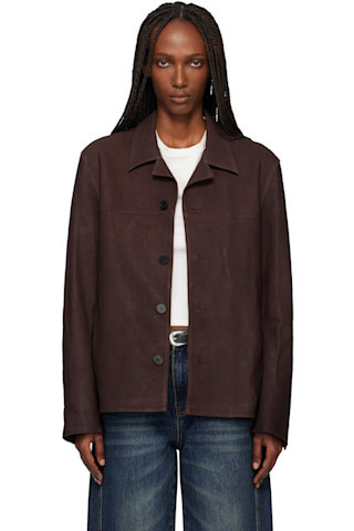 Burgundy Lamb Leather Nubuck Jacket | SSENSE