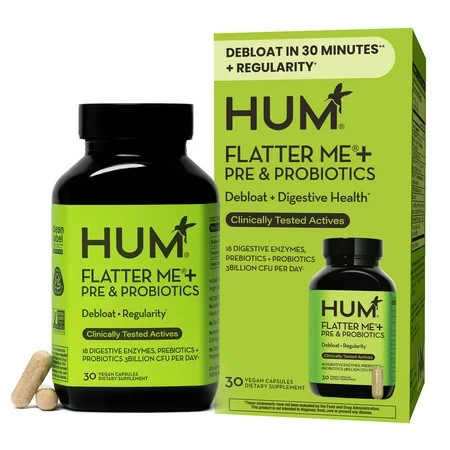 HUM Nutrition Flatter Me® Plus, Digestive Enzyme and Probiotic Supplement for Bloating Relief and Regularity Support, 30 Capsules | Walmart (US)