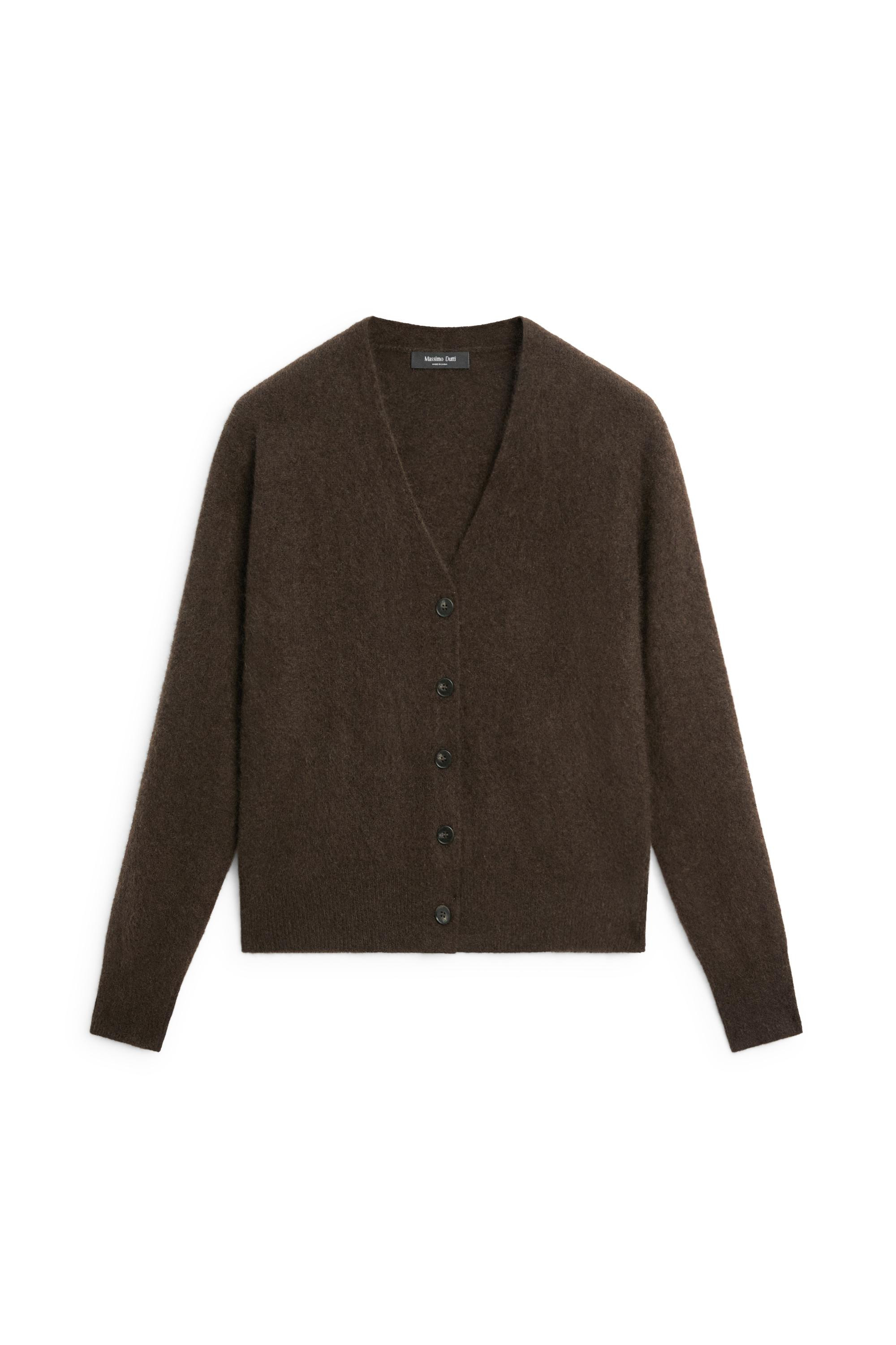 Brushed wool-blend V-neck knit cardigan - BROWN | Massimo Dutti US