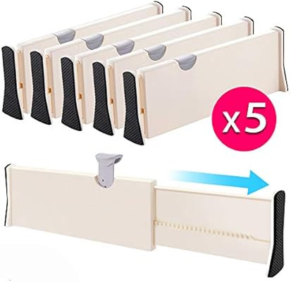 Drawer Dividers Organizer 5 Pack, Adjustable Separators 4" High Expandable from 11-17" for Bedroo... | Amazon (US)