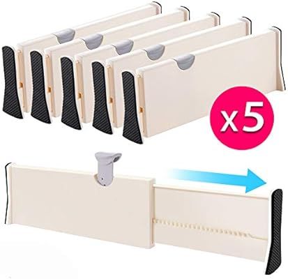 Drawer Dividers Organizer 5 Pack, Adjustable Separators 4" High Expandable from 11-17" for Bedroo... | Amazon (US)