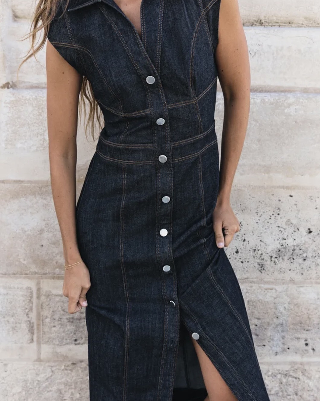 @Zara  denim midi dress and blue suede cowboy boots for fall 2026. A fitted dark wash button-front denim dress paired with tall western boots — an easy fall outfit idea that works for dinner, weekends or a casual night out.

#LTKootd #LTKOver40