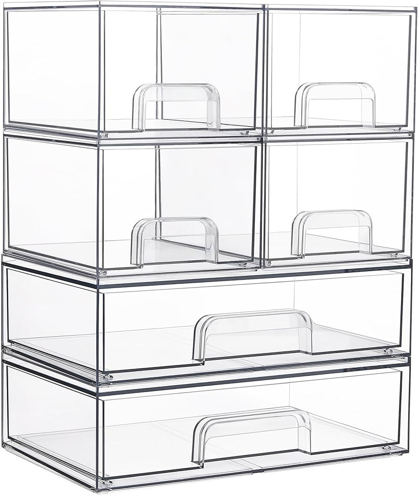 Vtopmart Stackable Storage Drawers Set of 6, Clear Plastic Organizer Bins for Bathroom Supplies,I... | Amazon (US)