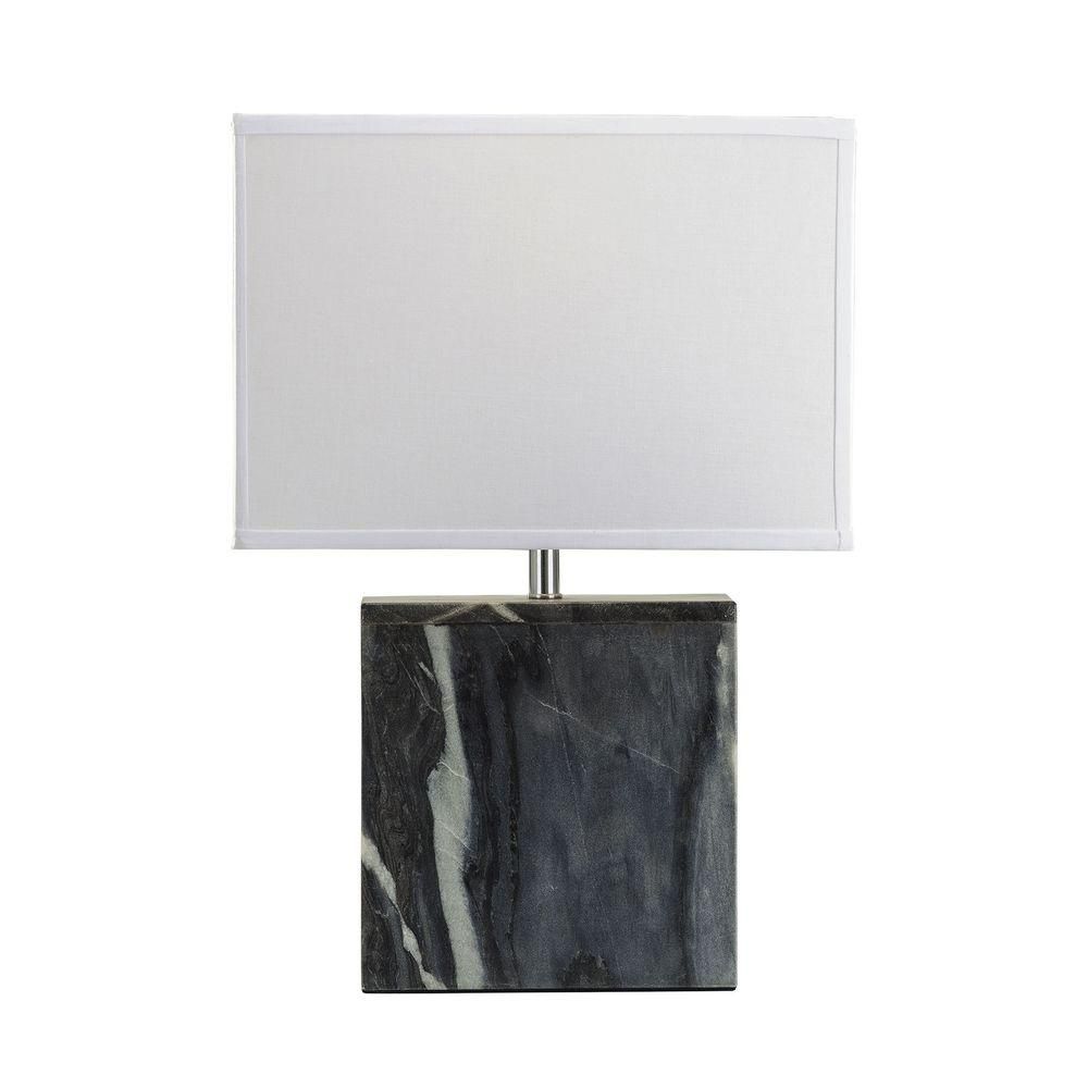 20 in. Grey Marble Square Table Lamp | The Home Depot