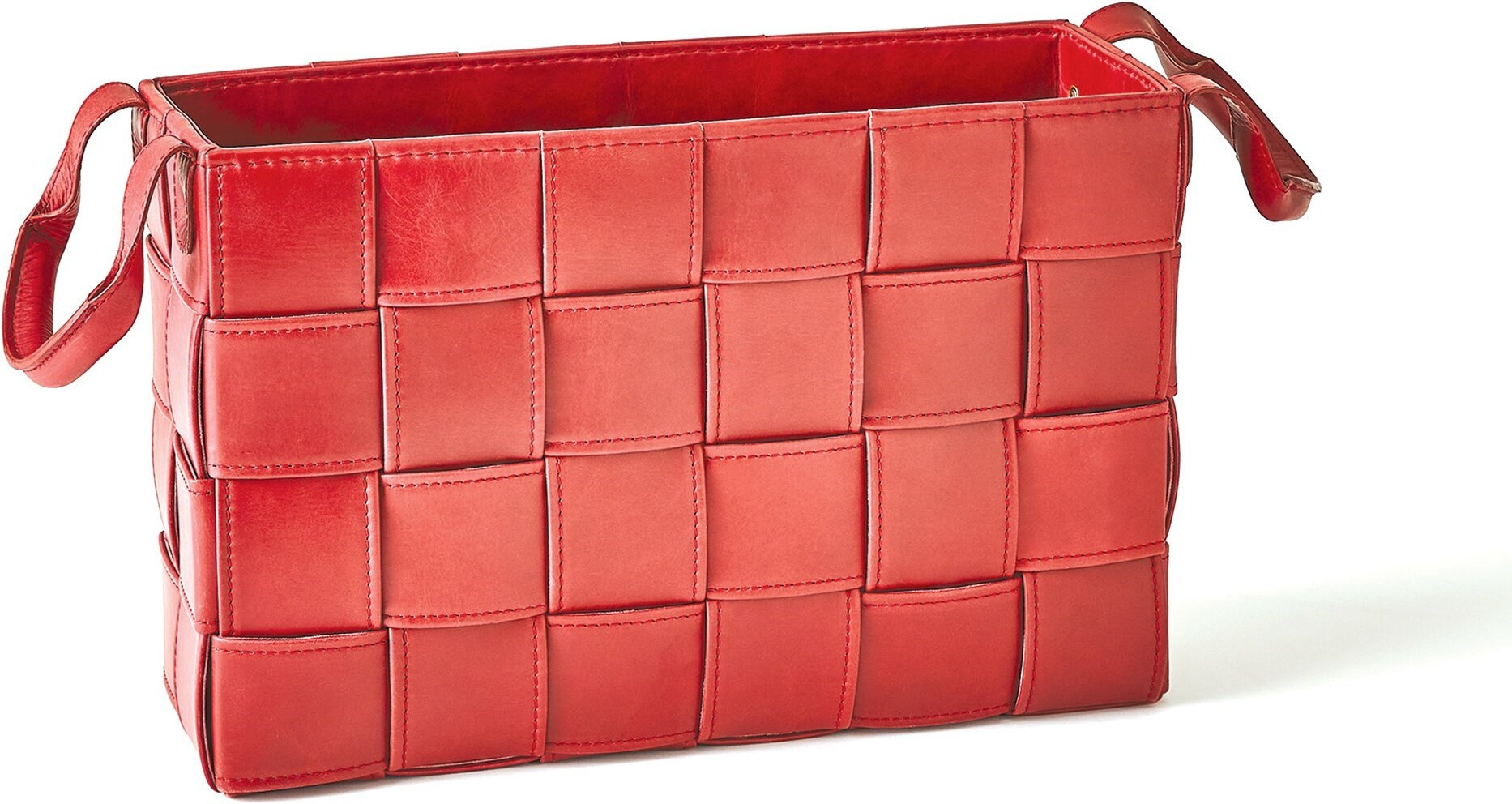 Soft Woven Leather Small Basket In Deep Red | 1stopbedrooms