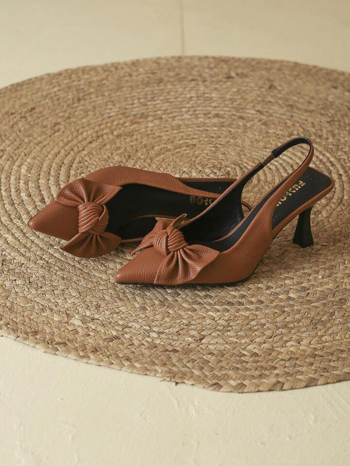 Bowknot Chunky Heel Pumps Women Pointed Shallow Mouth Hollow Out Sandals | SHEIN