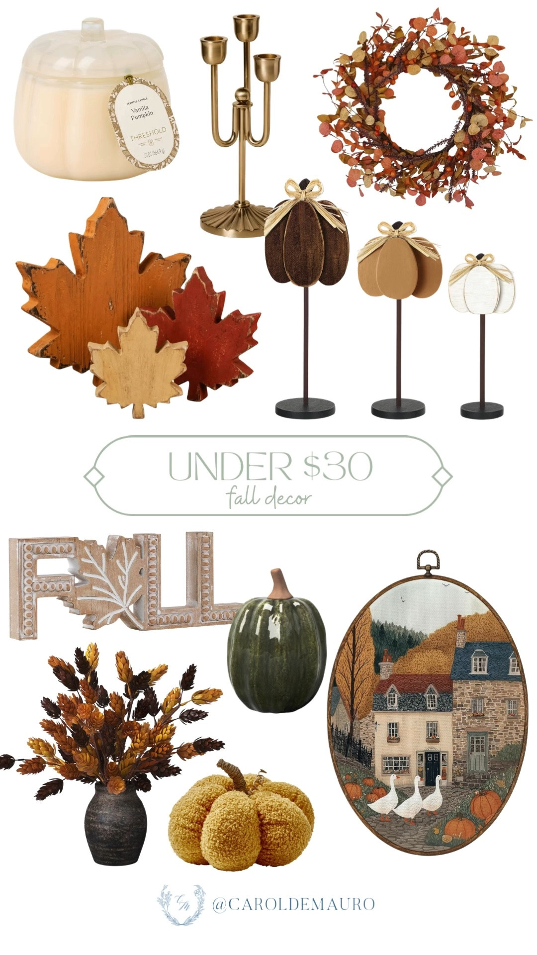 Proof that fall decor doesn't need to break the bank! Wooden pumpkins, cozy wreaths, and sweet little signs all under thirty dollars.

budget fall decor, affordable autumn decor, fall home accents, wooden pumpkins, fall wreath, seasonal decor, fall styling

#LTKSeasonal #LTKHome