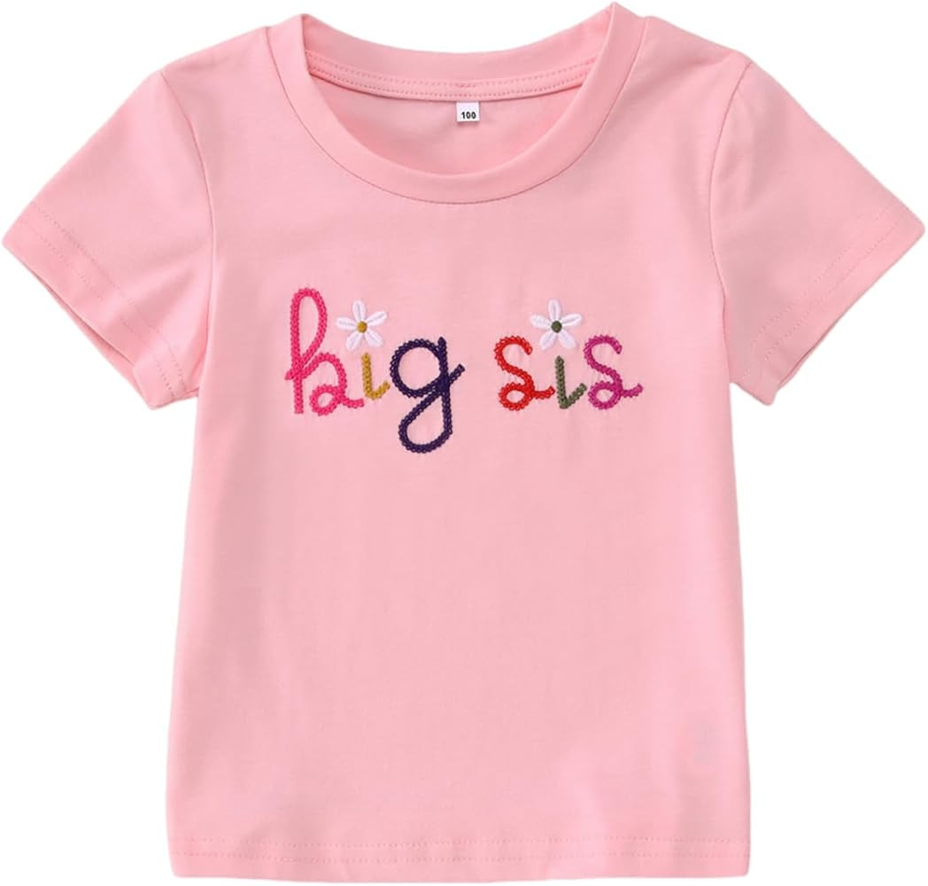 Big Sister Shirt for Toddler Baby Girl Embroidered Big Sis Announcement T-Shirt Gift Sibling Reve... | Amazon (US)