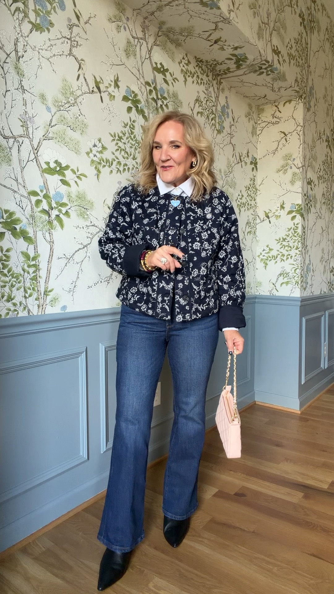 New loft! 
Quilted jacket medium 
White blouse medium 
Jeans 29 petite 
Bag is on sale! 
20% off my accessories code NANETTE20

#LTKOver40 #LTKSaleAlert #LTKPetite