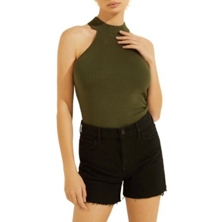 GUESS Womens Green Ribbed Fitted Halter Sleeveless Mock Neck Tank Sweater XS | Walmart (US)
