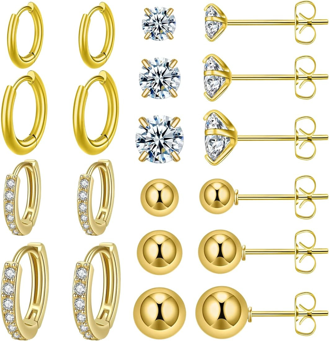 KANOUE 10 Pairs Surgical Steel Earrings Sets for Multiple Piercing Lightweight Small Huggie Hoop ... | Amazon (US)