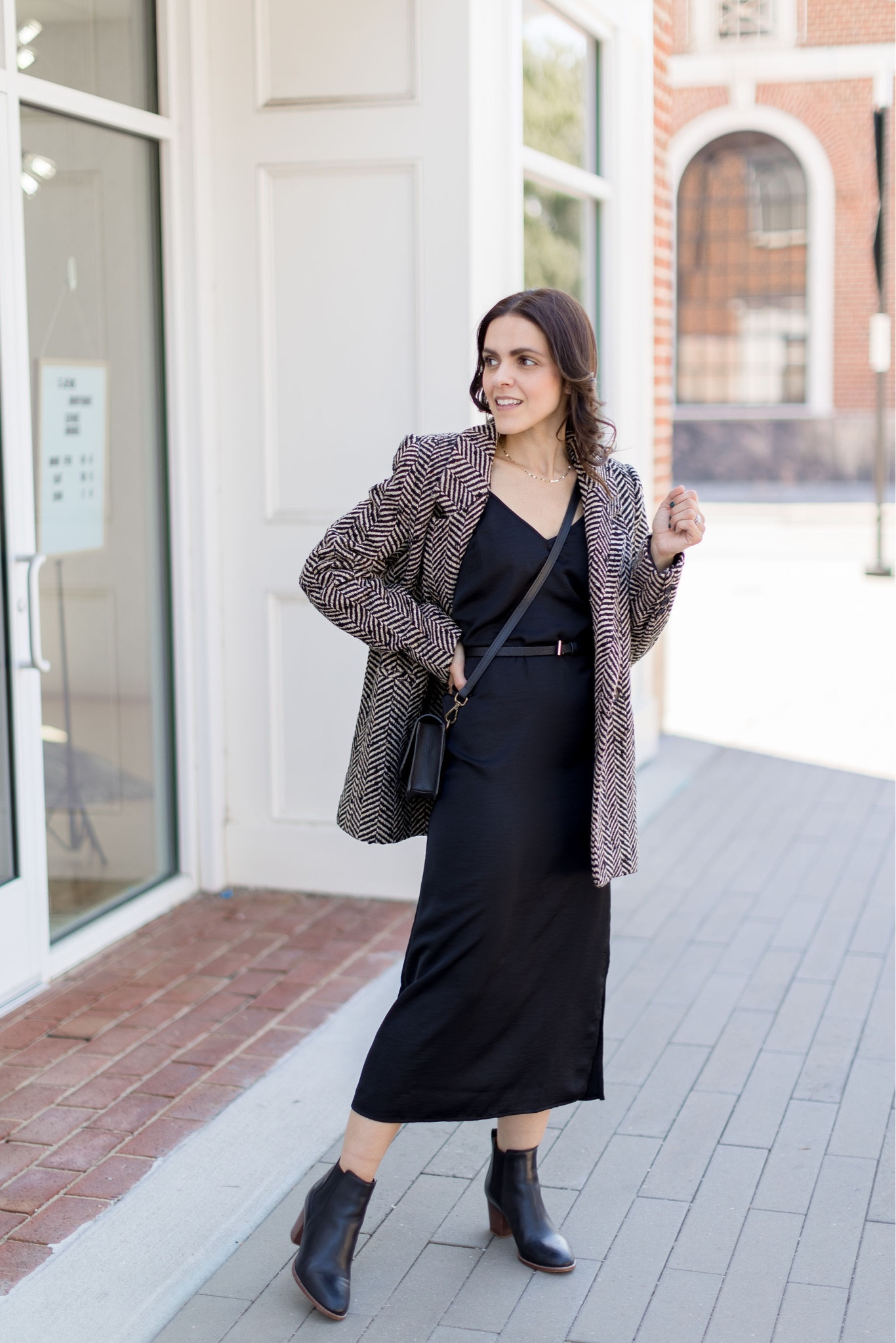 Fall capsule outfit idea: slip dress, Fishbone blazer, chelsea boots, belt 

#LTKstyletip