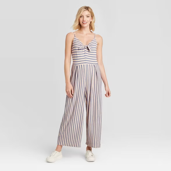 Women's Striped Sleeveless V-Neck Tie Front Knit Cropped Jumpsuit - Xhilaration™ | Target