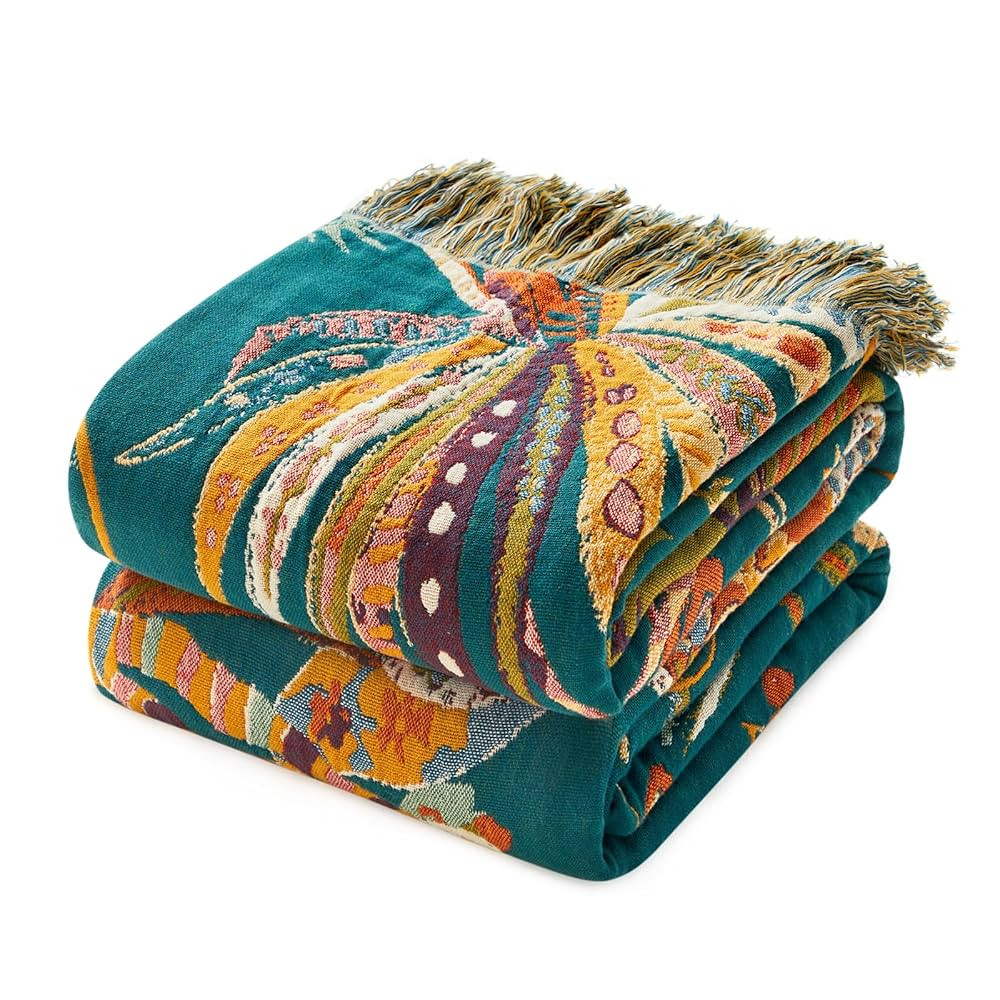 MSGKV Boho Throw Blanket for Bed Twin Size Cotton Muslin Breathable Floral Blanket 60"x80" Sofa C... | Amazon (US)