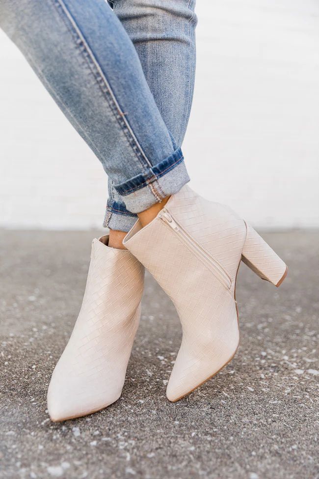 Brandi Ivory Woven Booties | Pink Lily