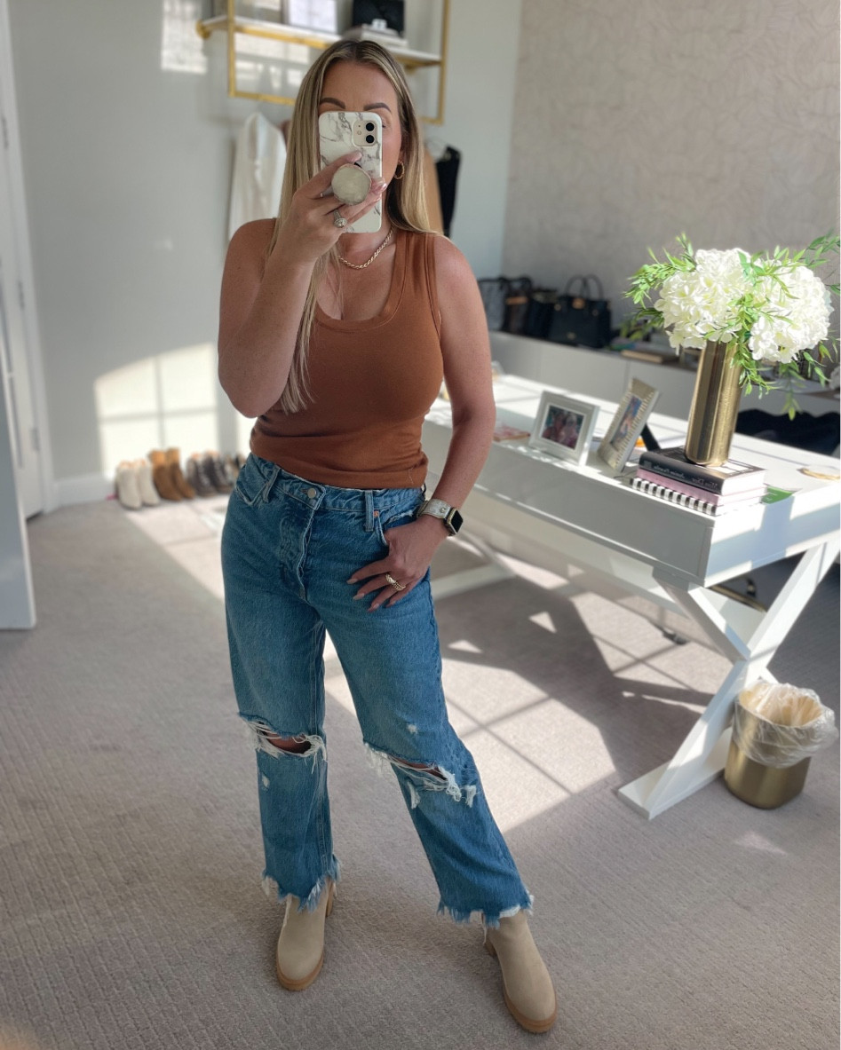 Love the jeans! Perfect with booties 

Jeans, tank, booties, ring, jewelry, Apple Watch, fall outfit

#LTKstyletip #LTKshoecrush #LTKunder100