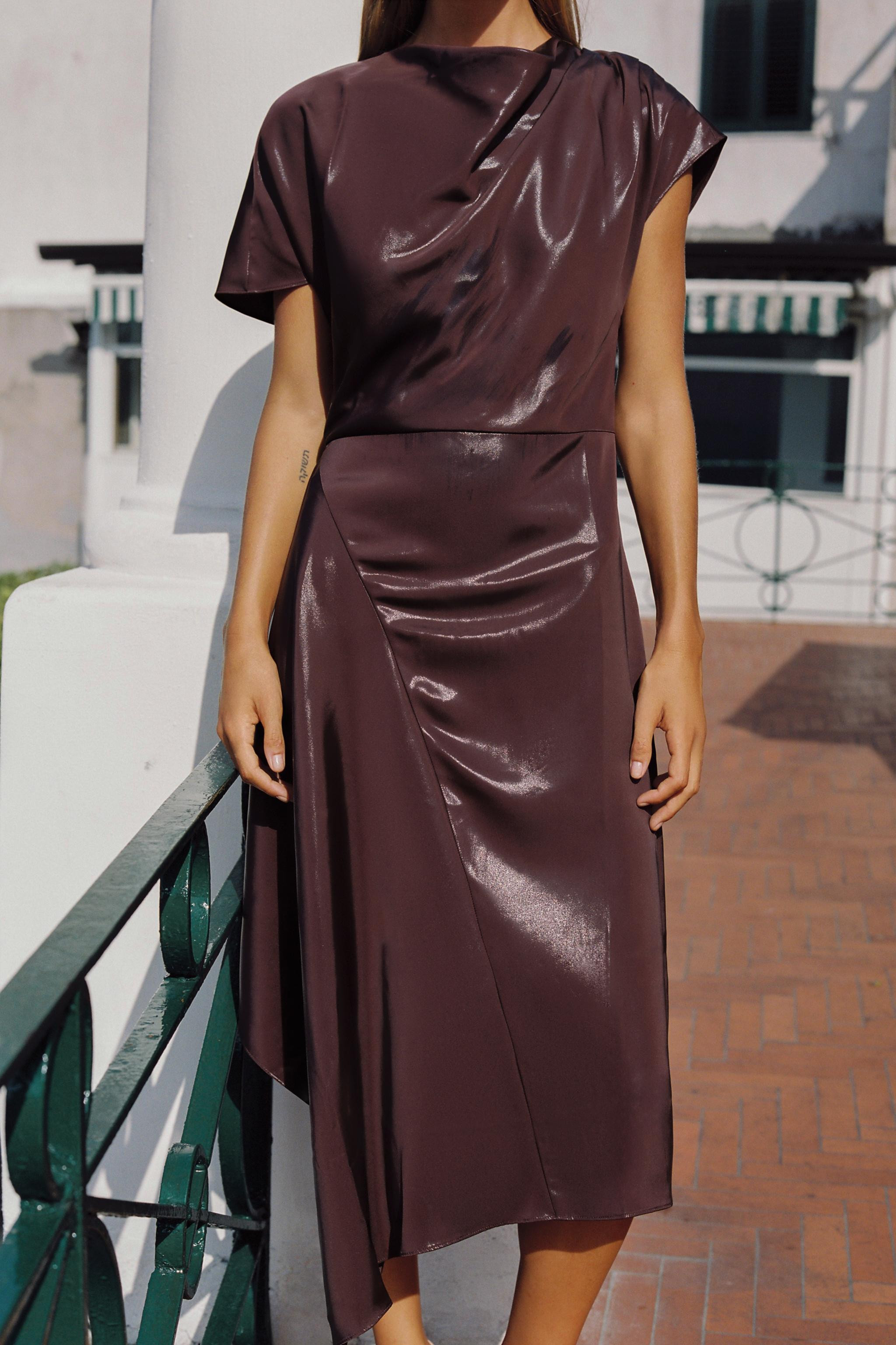 GLOSSY SATIN MIDI DRESS | Zara US