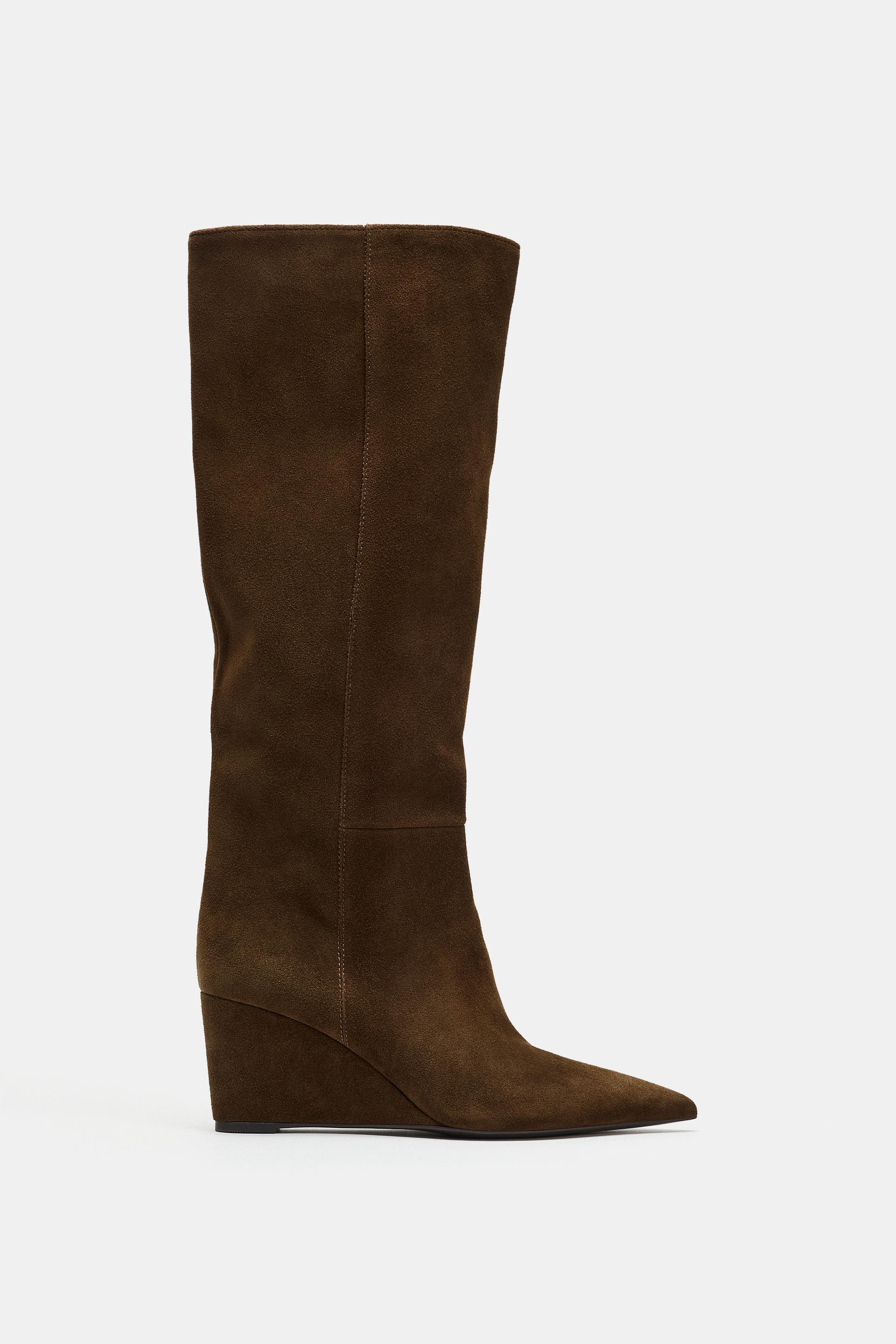 Zara - Suede Wedge Boot - Brown - 8 - Woman | Zara US
