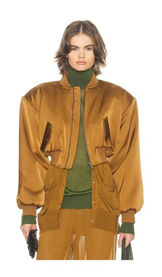 Helsa The Satin Puff Bomber in Mustard. - size XS | Revolve Clothing (Global)