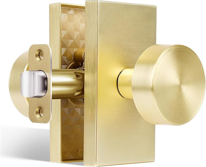 Gold Door Knob Interior,Passage Rectangle Modern Door Knobs, Satin Brass | Amazon (US)