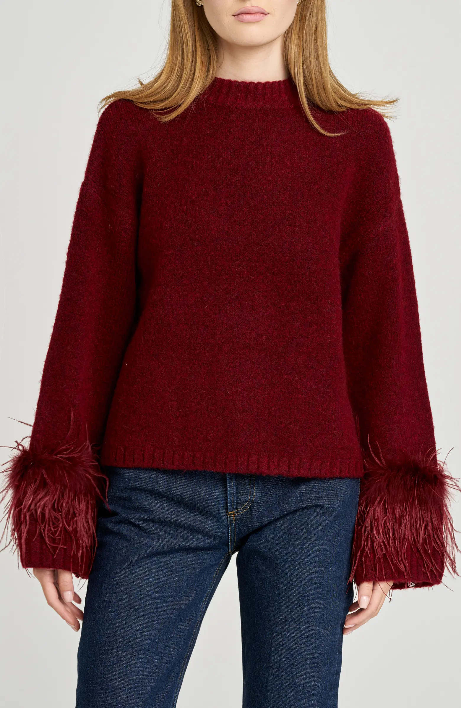 WAYF Pia Feather Trim Mock Neck Sweater | Nordstrom | Nordstrom
