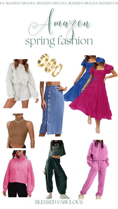 Amazon spring fashion finds, Greta free people set dupe, wedding guest dresses, denim jean skirt, scuba lululemon dupe, love ring dupe


#LTKFind #LTKSeasonal #LTKunder50