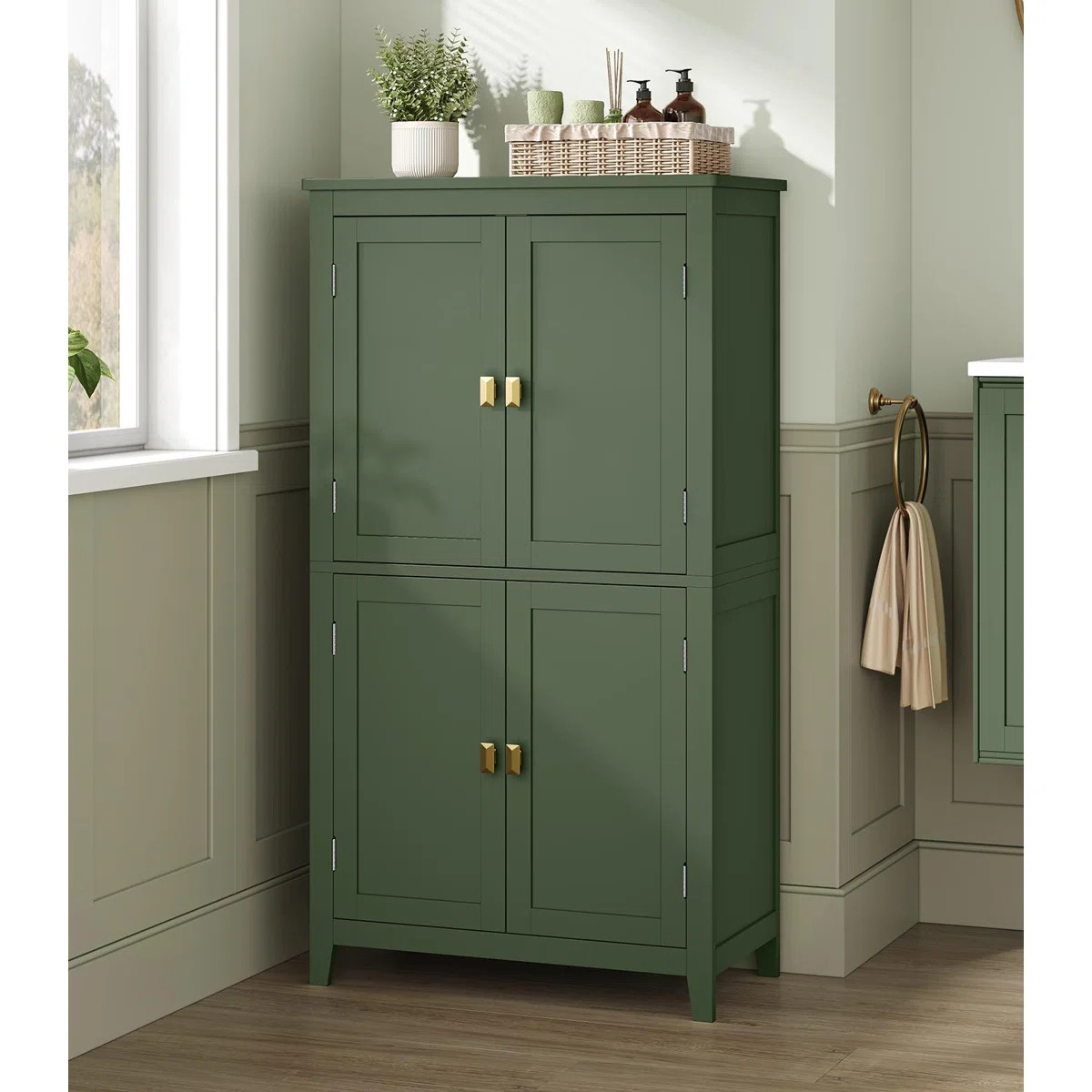 Arhavi 43.5" H 4-Door Floor Storage Cabinet with Adjustable Shelves | Wayfair North America