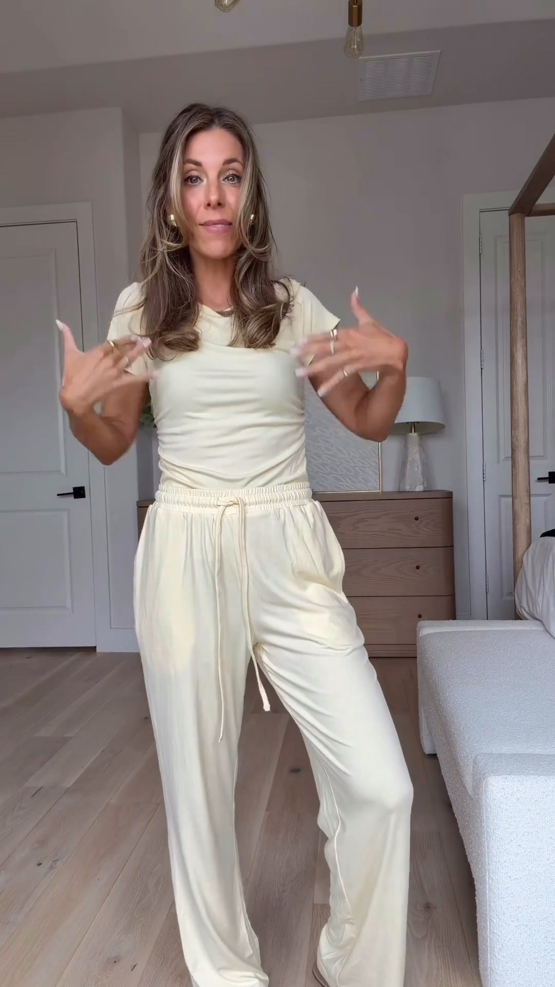 The cutest butter yellow Amazon set that I have in so many styles! The material is so soft and stretchy and I just love these matching sets for around the house and I even wear them out too! Wearing size small 




#LTKgrwm #LTKmomlife #LTKootd