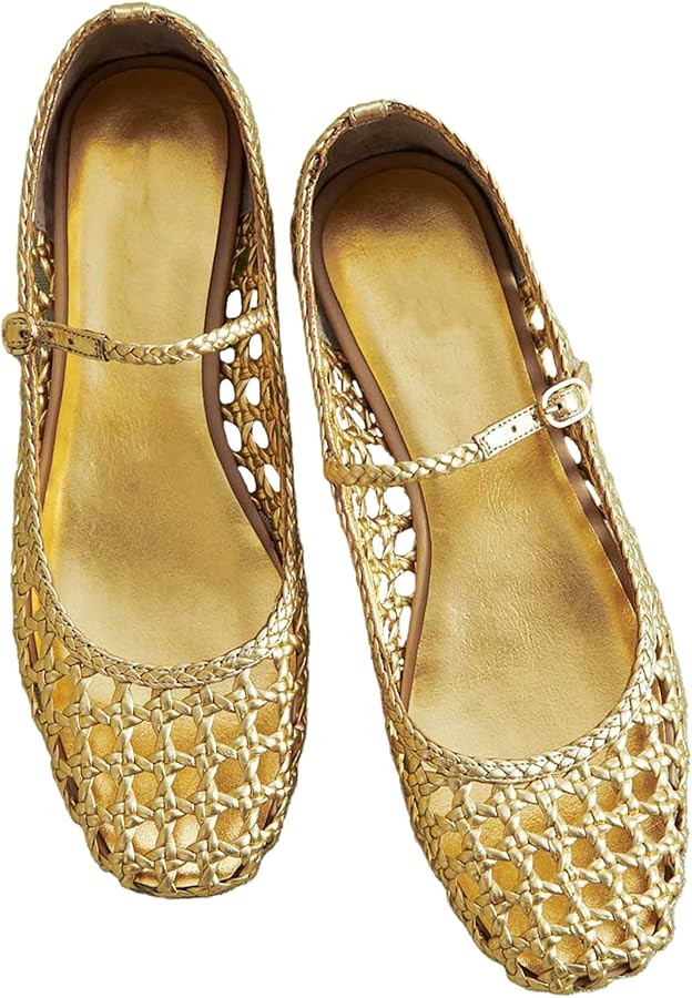 Woven Mesh Ballet Flats for Women with Metal Buckle Strap Ballerina Flat Shoes Comfortable Round ... | Amazon (US)