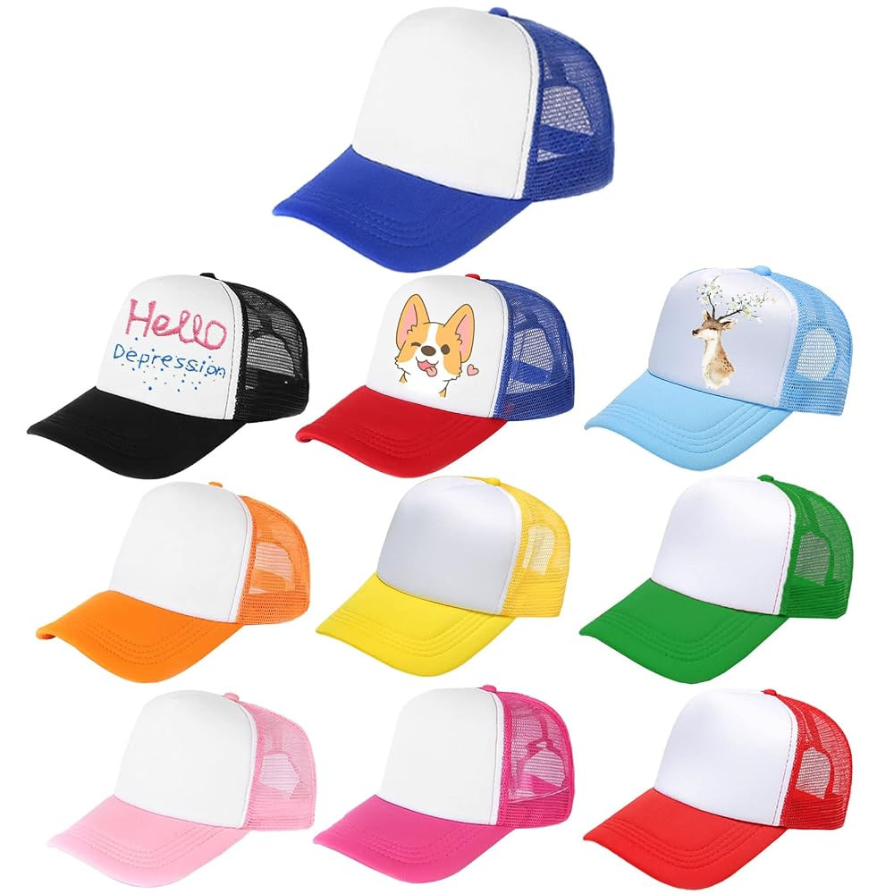 10 Pack Kids Trucker Hats Boys Girls Colorful Baseball Hats Adjustable Sublimation Blank Mesh Pla... | Amazon (US)