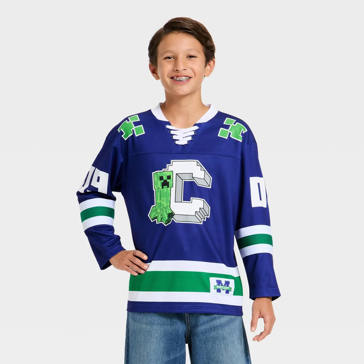 Boys' Minecraft Creeper Hockey Jersey - Blue/White | Target